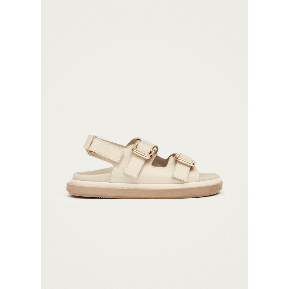 ALOHAS Harper Soft Leather Sandals Ivory Gold Buckle Comfort EU 38 US 8